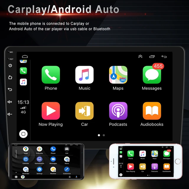 Single 1 Din Android 13 Carplay Car Stereo Radio GPS WIFI BT Touch Screen  10.1