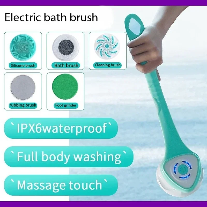 Long Handle Electric Body Brush for Exfoliating Massage Waterproof Cleansing Brush Showering Rechargeable Spinning Skin