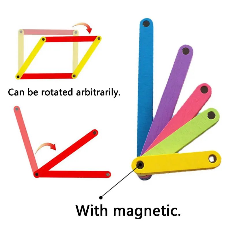 Montessori Magnetic Block Math Toys Magnetic Building Blocks Magnetic Assembly Toy Magnetic Alphabet Toys Plastic Magnetic Splicing Strip Polygon Learning Teaching Aids Educational Toys For Children