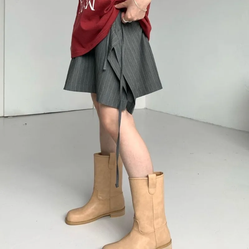Matakawa Y2k Irregular Skirts for Women Solid Spring Autumn Vintage Ins Fashion Faldas Mujer High Waist A-line Sexy Mini Skirt