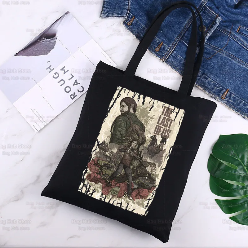 

The Last of Us Joel Ellie Canvas Black Shopping Firefly Tote Bag Reusable Infected Stage 3 Shoulder Book Bag Fireflies Handbag