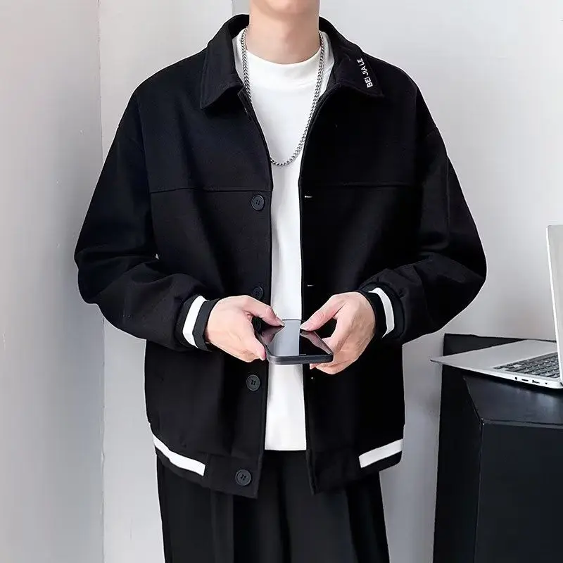 

Autumn New Premium Simple Men's Jacket Korean Fashion Niche Embroidery Solid Color Loose Casual Button Lapel Jackets for Men