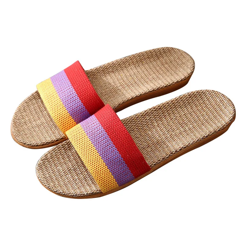 

2022 new large size linen slippers home couple indoor slippers wood floor cotton and linen home summer sandals M-45659