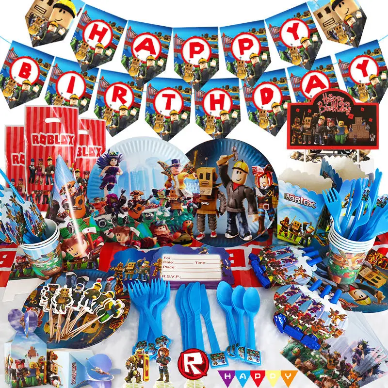 60pcs/set Roblox Virtual World Theme Festa de Aniversário Decoração Banner  Balão Bolo Toppers_aw