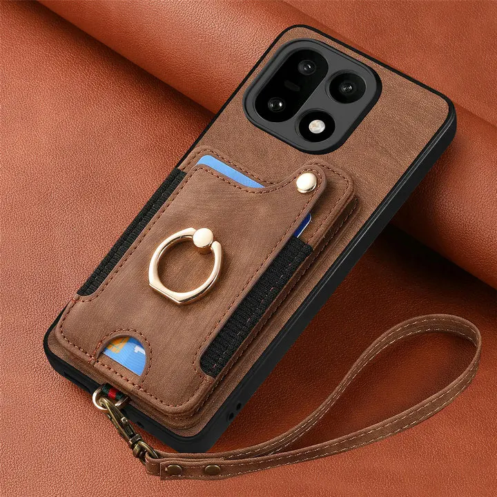 RFID-Blocking Leather Wallet Case with Magnetic Back and Ring Stand