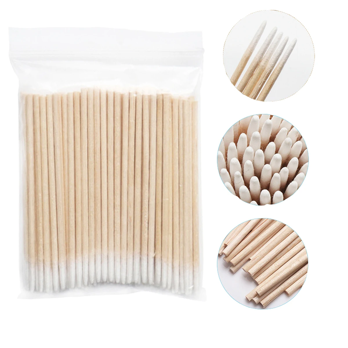 100PCS Wooden Eyebrow Swab Eyelash Extension Tool Eyelash Cleaning Wooden Sticks Cosmetic Cotton Brush Buds Tip Cosmetic Tools
