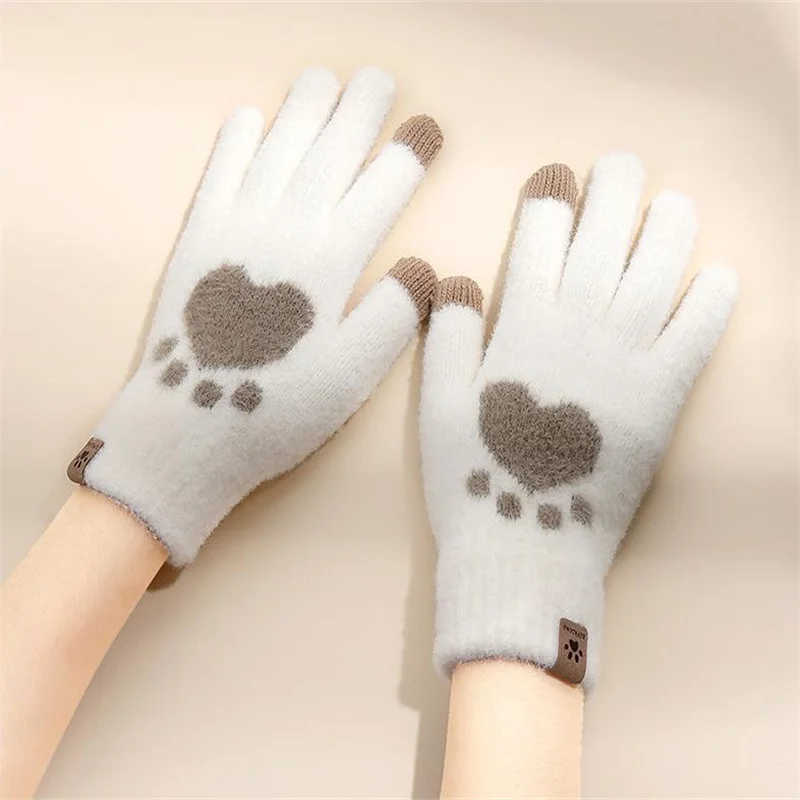 Kawaii peluche chaud doux hiver épais sans doigts coréen japonais ours gants avec cordes décontracté équitation en plein air_voghion.com