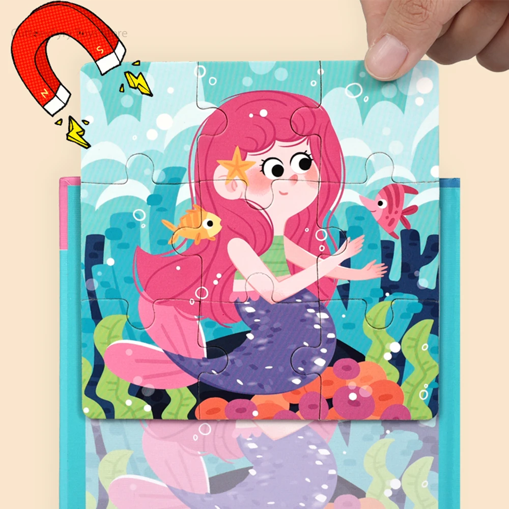 어린이를위한 동물 자석 퍼즐 3 세 이상 어린이를위한 자석 시트 자석 퍼즐 어린이 퍼즐 책 여행 퍼즐 장난감 생일 선물