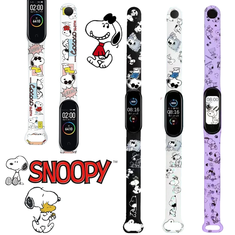 Cartoon Snoopy Watch Strap Per Xiaomi Band 3 4 5 6 7 8 Anime Sostituibile Wristband Sliverone Smartwatch Bracciale Regalo Di Compleanno