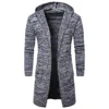 Men's Hooded Knitted SweaterX-Long Sweater Knit Sweater Jackets Solid Color Sweatercoat 1