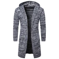 Men's Hooded Knitted SweaterX-Long Sweater Knit Sweater Jackets Solid Color Sweatercoat 1