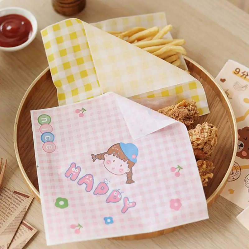 50pcs Greaseproof Paper Square Sandwich Wrapping Paper Disposable Burger  Fries Greaseproof Pad Paper Household Baking Tool