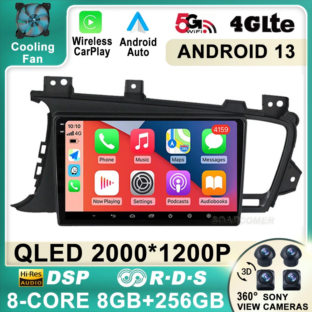 

Автомобильная Мультимедийная система, автомагнитола под управлением Android 13, с GPS Навигатором, для Kia Optima 3 K5 TF T 2010-2015, Типоразмер 9 дюймов, DSP