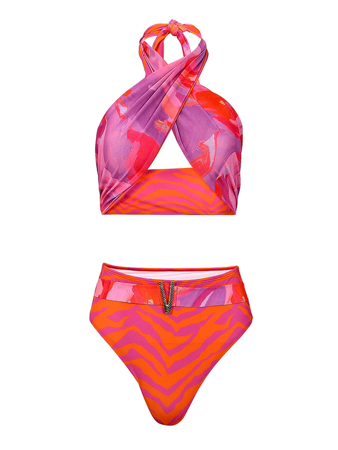 Deep V Neck Beach Outfits 2023 New Swimwear Summer Female Floral Print Swimsuit and Cover-Up Bathing Suit Sexy Beachwear