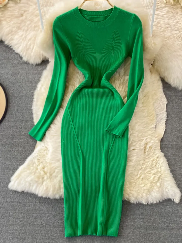 

Sexy Women Autumn Winter Bodycon Knitted Sweater Dress Long Sleeve Slim Evening Party Ribbed Vestidos Female Chic Robe New