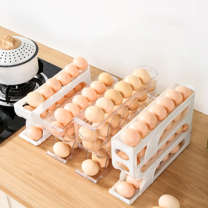 Egg Storage Box Automatic Roll-out Egg Storage Device Household Refrigerator Storage Box Egg Box Can Hold 30 Eggs High Quality Rack Kitchen