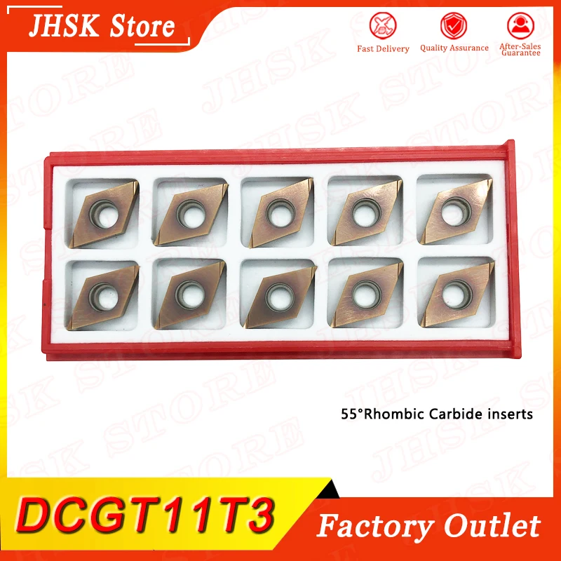 

10 шт. 55 ° ромбические карбидные вставки DCGT11T3 dcgt32,51 поворотные вставки отделка ПОВЕРНУТАЯ и заземленная нержавеющая сталь Расточная вставка