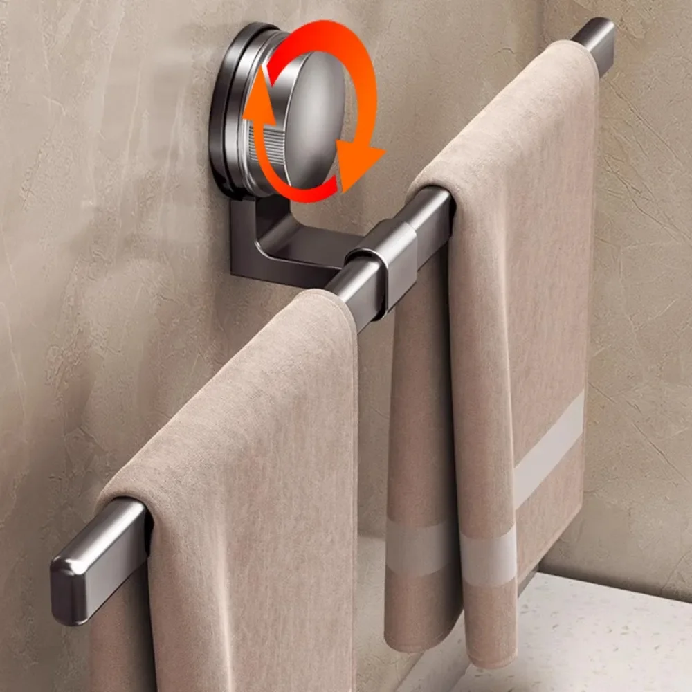 Suction Cup Towel Balance Rod Aluminum Bathroom Towel Hold Punch Free Hanger Multi-function Removable Wall Mounted Storage Rack