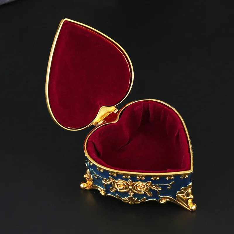 European Style Rose Pattern Jewelry Box Unique Heart Shape Trinket Organizer Ring Box Case Tabletop Decor