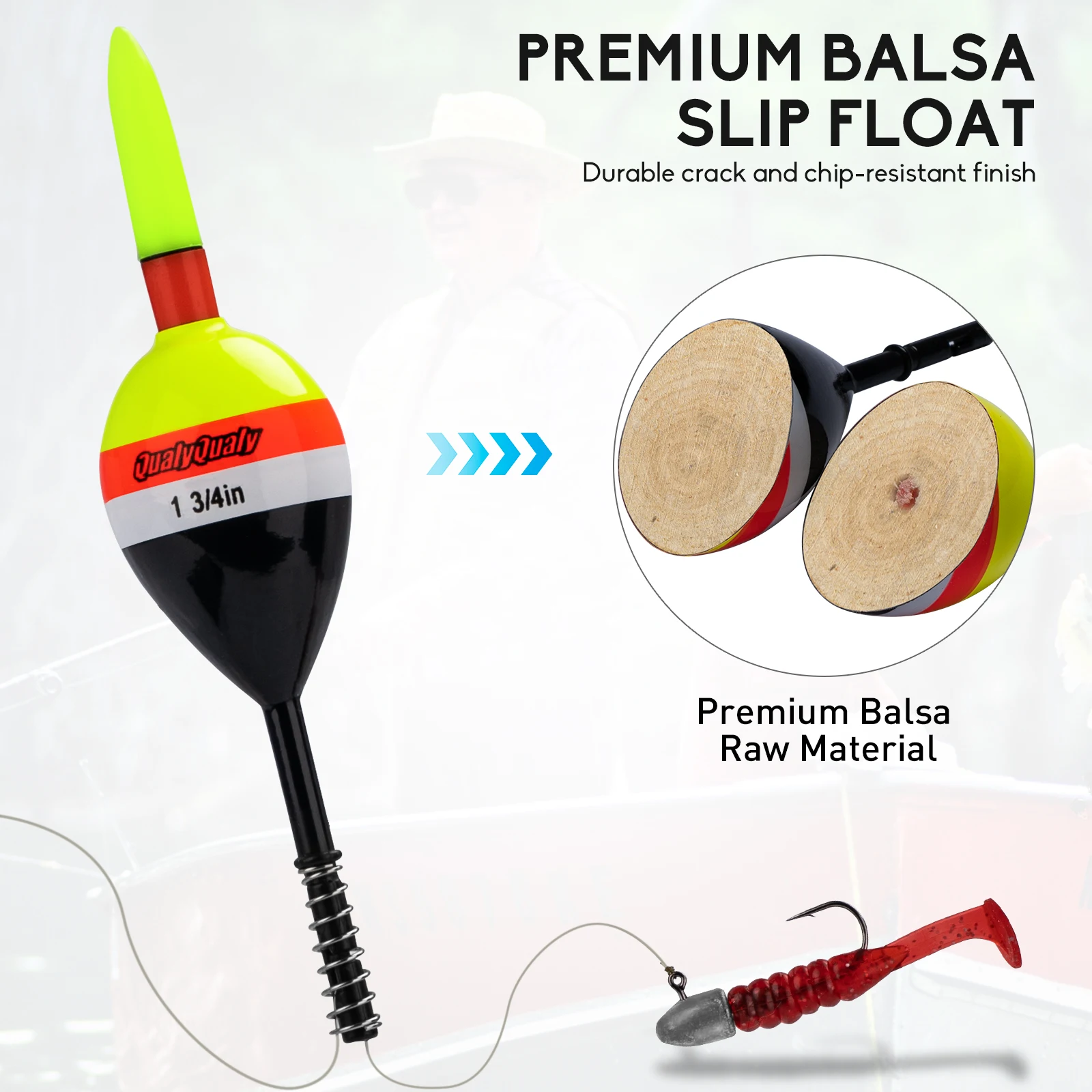 Set 3 Galleggianti Da Pesca In Legno Di Balsa - 1,5+6g, 1,5+5g, 1,5+4g - Lunghi 20-23 Cm, Bobber Sensibili Per Pesca