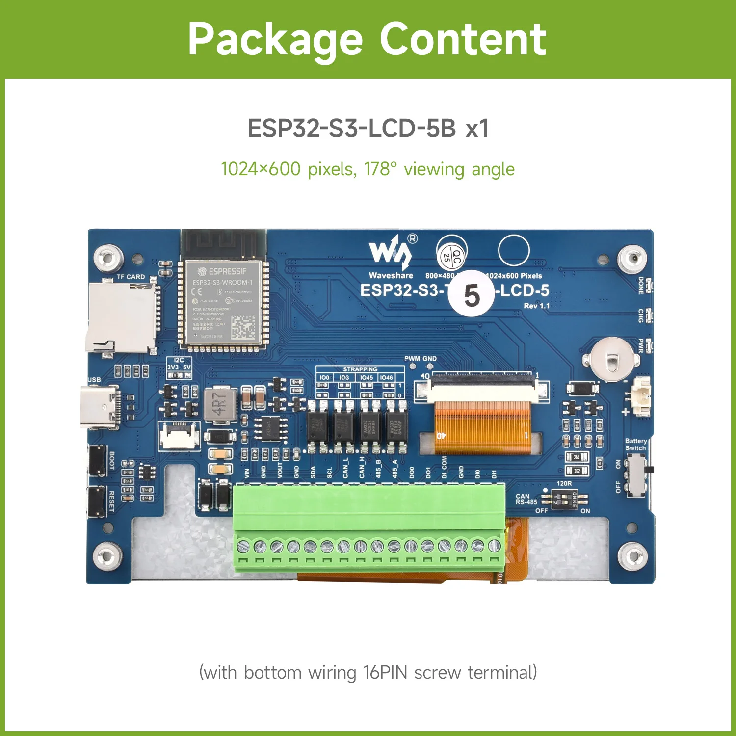 ตัวเลือกสินค้า บอร์ดพัฒนา ESP32-S3 จอสัมผัส 5 นิ้ว