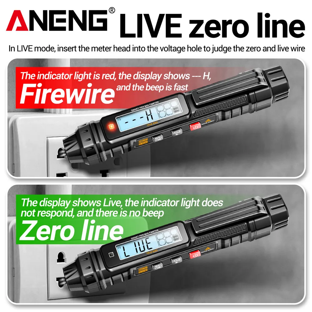 ANENG A3005 AC/DC Voltage Resistance Capacitance Hz Tester 4000 Counts Multifunctional Pen Meter Non-Contact Auto for Lab Home 4