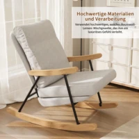 Кресло-качалка Comanlai — эргономичное кресло со спинкой из хлопка и льна, конструкция из массива дерева и металла, для гостиной/спальни — изображение 4