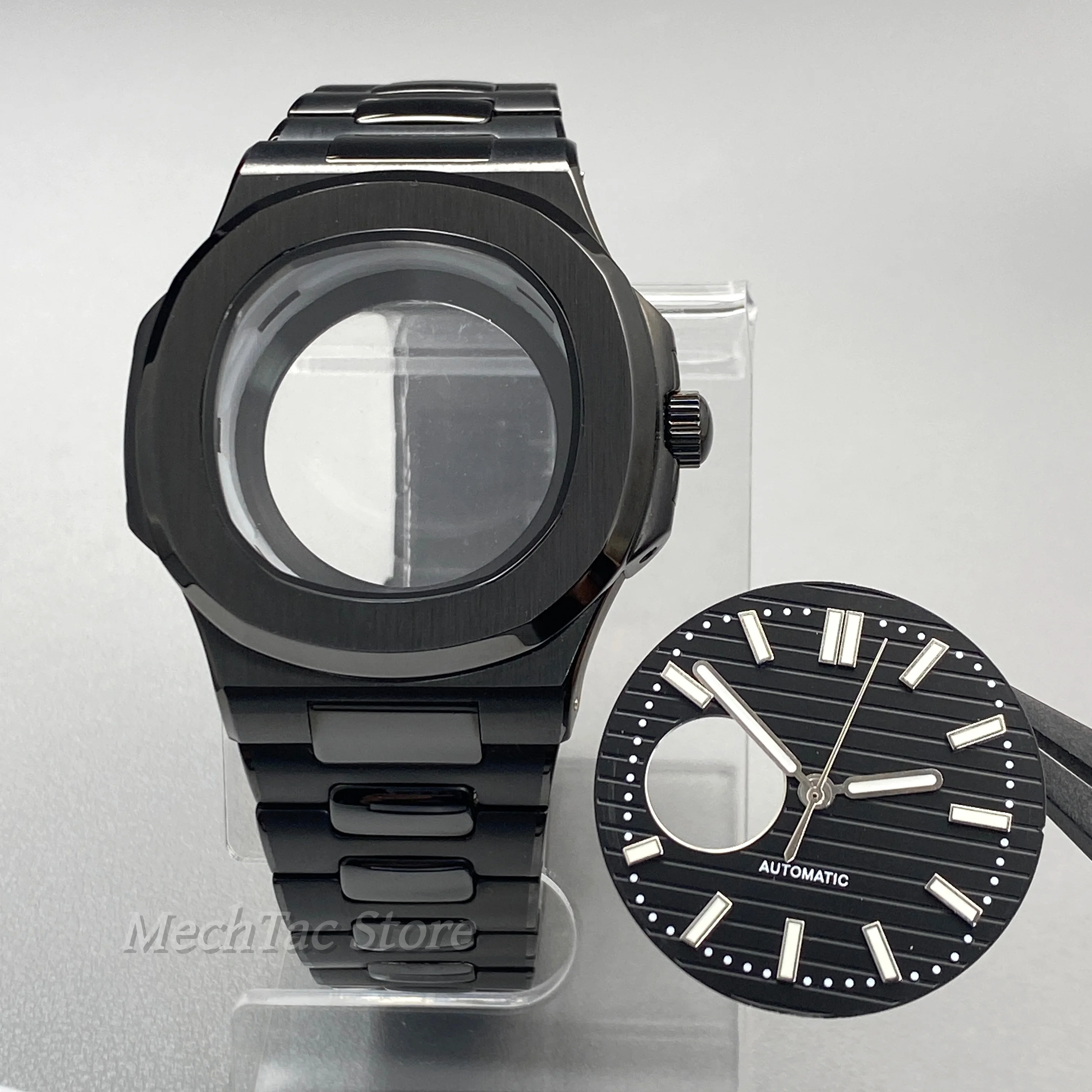 Nautilus-Style Black Square Watch Case with Sapphire Glass - 40mm