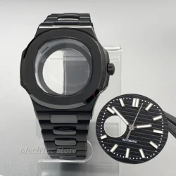 Nautilus - Style Black Square Watch Case with Sapphire Glass - 40mm - NO LOGO (Black set)