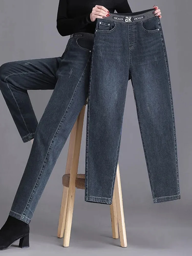 Vintage High Waist Big Size 4xl Harem Jeans Baggy Strecth Straight Denim Pants Casual Woman Vaqueros New Spring Fall Pantalones