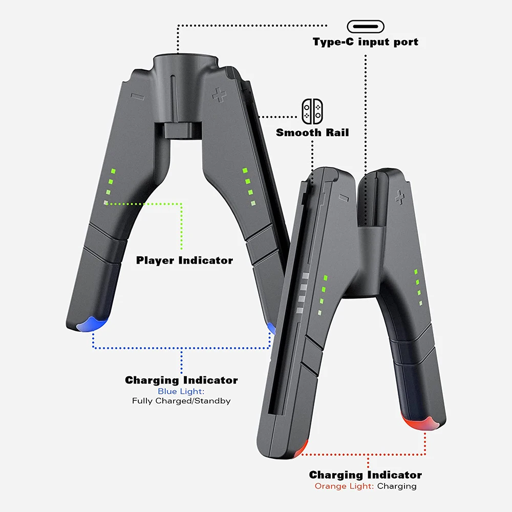 3 In 1 Joycon Charger Grip for Nintendo Switch/ Oled Controller Charger Led Indicator Charging Dock Station Handle Grip