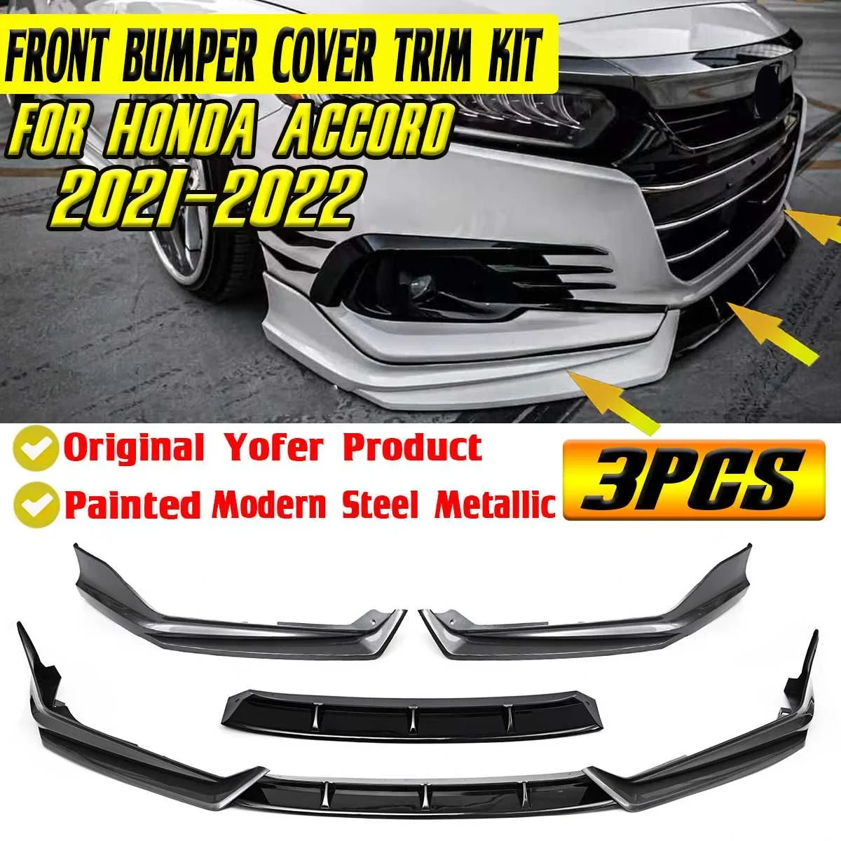 

3x Detachable Car Bumper Splitter Lip Spoiler Front Bumper Diffuser Bumper Lip Deflector Lips For Honda For Accord 2021-2022