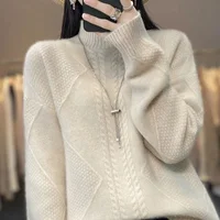 2025 femmes cachemire vêtements Pure laine demi-cou pull pulls tissé décontracté hauts femme automne hiver nouveaux chandails 1