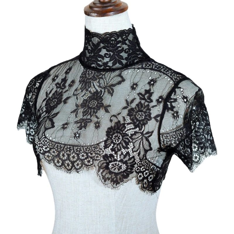 

Women Detachable Fake Collar Half Shirt Blouse Sweet Crochet Sheer Eyelash Floral Lace Wedding Dress Dickey Neck Cover 10CF