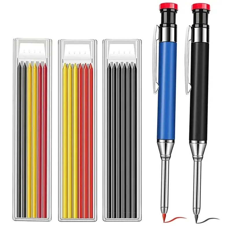 Carpenter Pencil Metal Solid Carpenter Pencil Mechanical Pencil Set Built in Sharpener with Refill Leads Deep Hole Drawing Marking Tools carpenter pencil