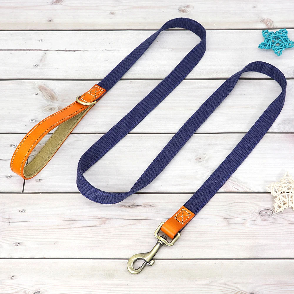 Dog Collar Real Leather Nylon Dog Collars and leash Set Durable Adjustable ID Collars for Small Medium Large Dogs - PeticaDeals