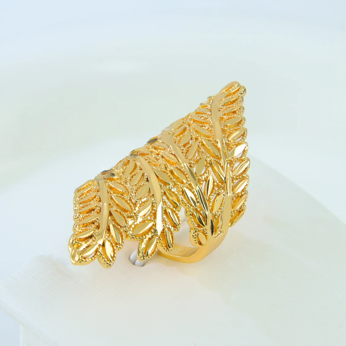 Arabische Braut-Vintage-Ringe, 21 Karat vergoldet, Dubai, elegante Blätter, hohler Cocktailring, Nigeria, Damenmode, Party-Schmuck – Detail 8