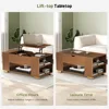 Fluted Lift Top Coffee Table-Wooden Square Coffee Table with Hidden Compartment and Adjustable Storage Shelf,Mid Century Table 3