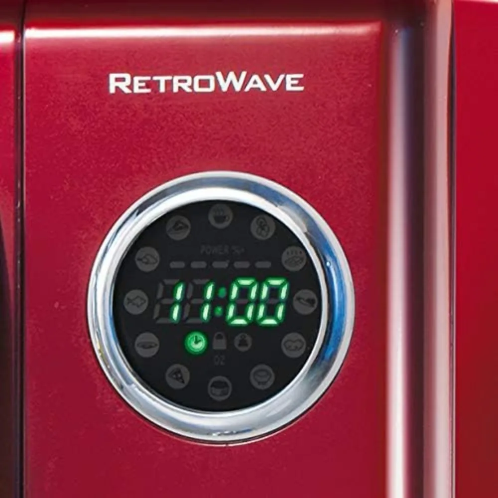 Retro Large 0.9 cu ft Countertop Microwave Oven, 12 Pre-Programmed Cooking Settings, Digital Clock,Metallic Red 4