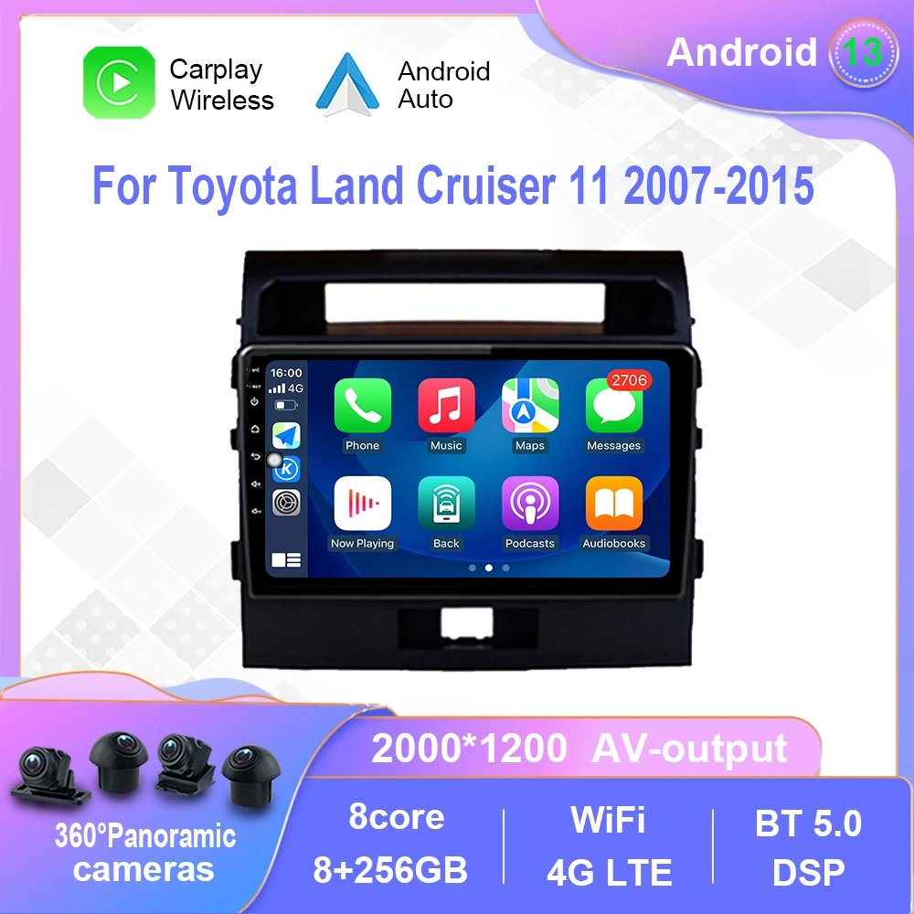 

Автомагнитола 2 din на Android 12,0 для Toyota Land Cruiser 11 2007-2015 с радио, мультимедийным видеоплеером и навигацией, стерео, dvd для Carplay, типоразмер 2 din
