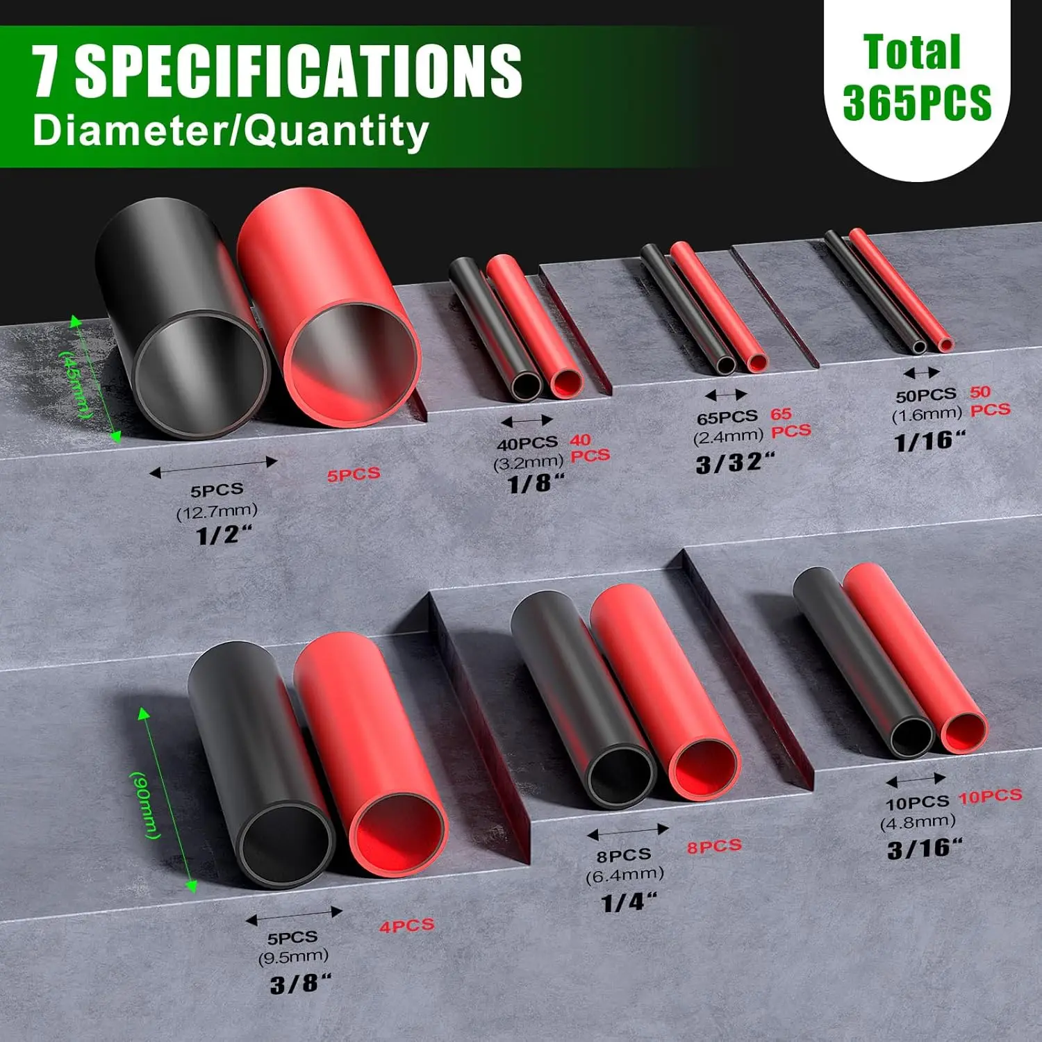 Waterproof Heat Shrink Tubing Kit 365 pcs, 3:1 Dual Wall Tube-Adhesive Lined Heatshrink for Wires-Marine Grade and Industria
