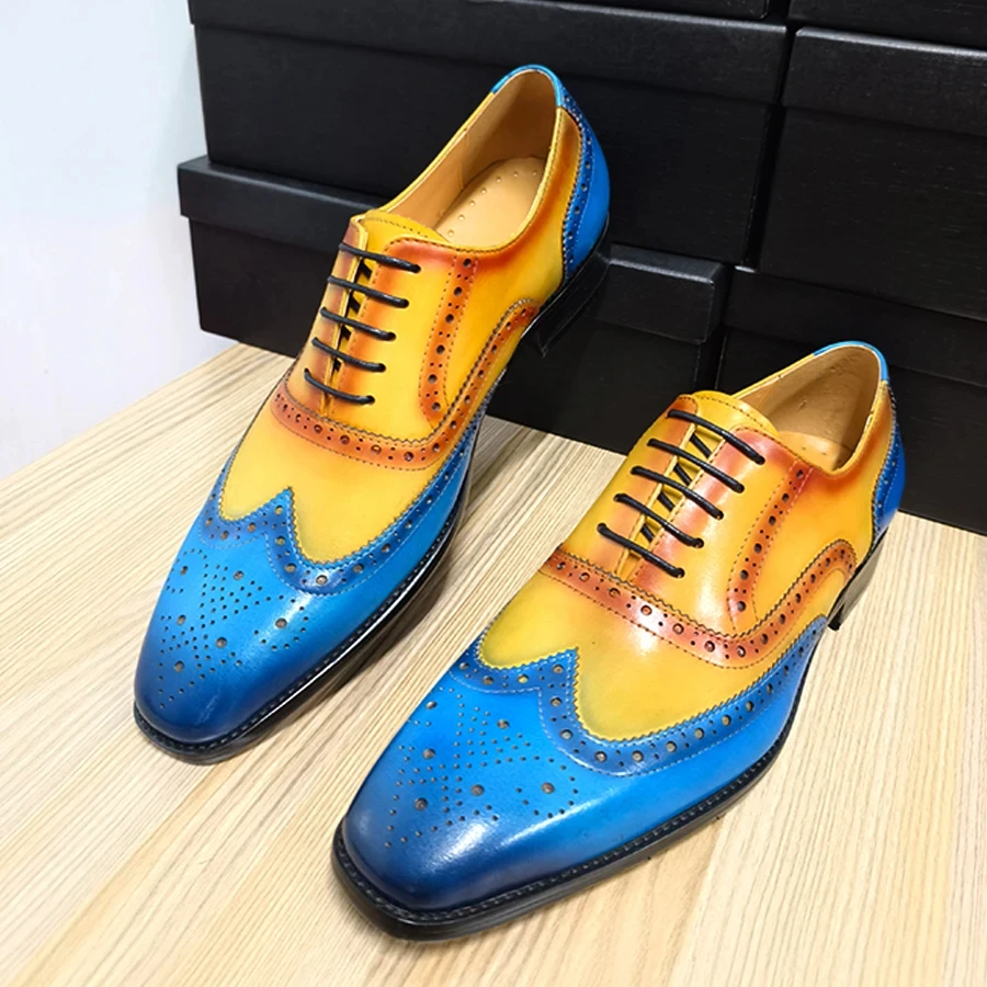 Brogue Shoes For Men Elegant Genuine Leather Social Dress Business Wedding Evening Party Lace Up Fashion Leather Shoes
