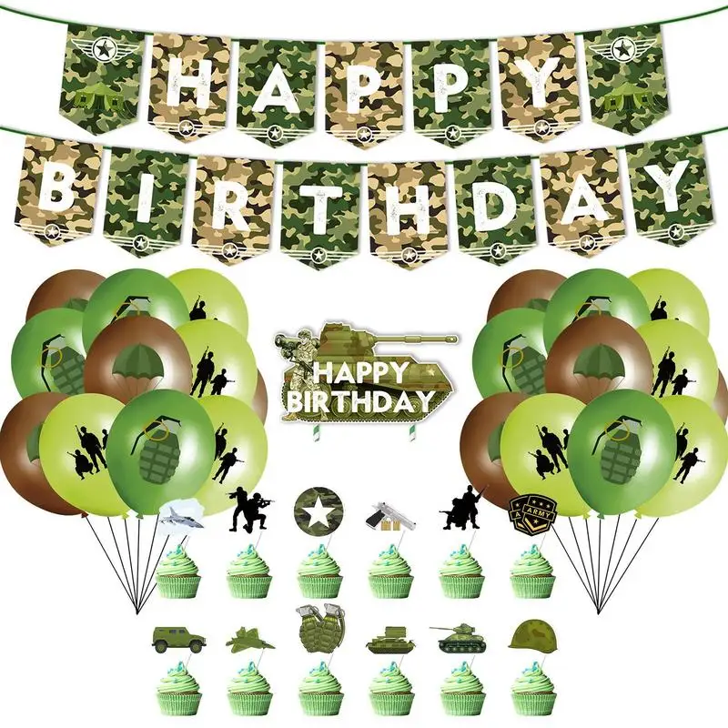 

Camo Birthday Decoration Camo Party Supplies Camouflage Cupcake Topper Balloons Garland Banner Camo-Themed Parties for child