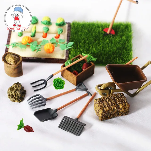 1/12 Doll house Accessories Decoration Miniature Shovel Hoe and Pitchfork Farming Tools Fairy Garden for 6" action body figure 1