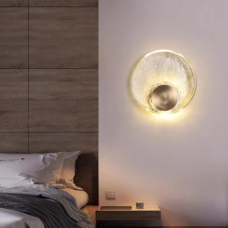 Light luxury copper bedroom bedside wall lamp living room sofa simple background wall glass wall lamp designer creative lamps 2