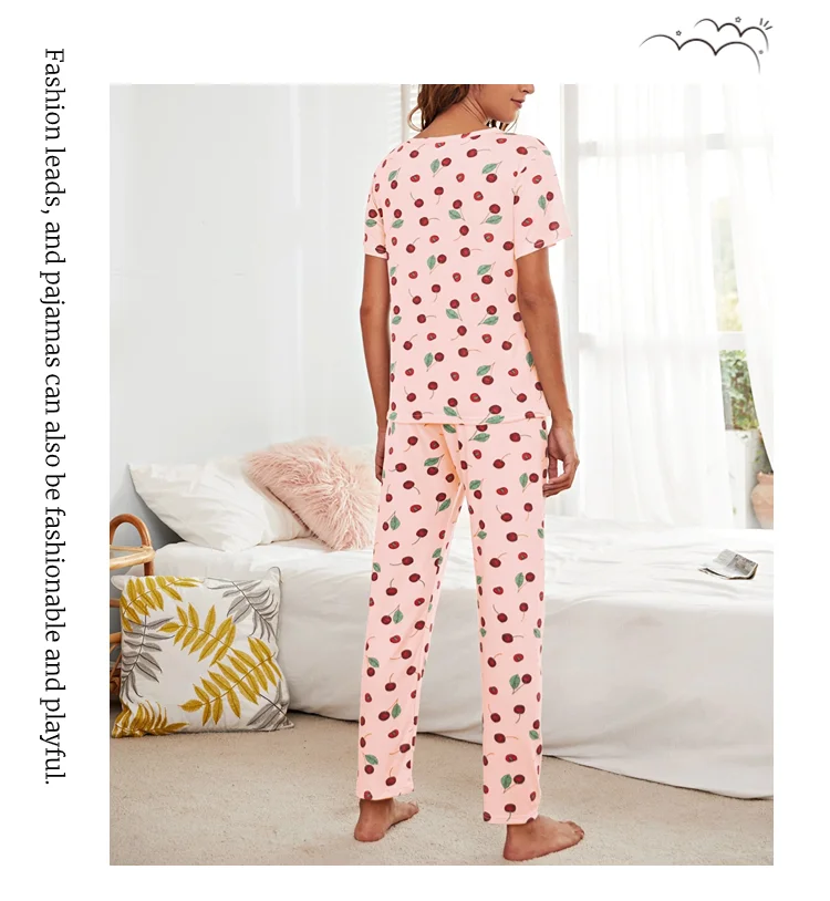 Women's Pajamas Set Spring Autumn New Short Sleeve Trousers Sleepwear Casual Flower Print Pajamas Woman Home Clothes Pyjama Suit