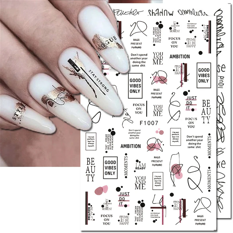 3d Nail Art Sliders Stickers Geometric Lines English Words Black Letters Marbles Decals Nail Decoration For Manicure harunouta 12pcs sexy girl geometric lines nail water stickers spring simple flower leaves decals slider diy nail art decoration