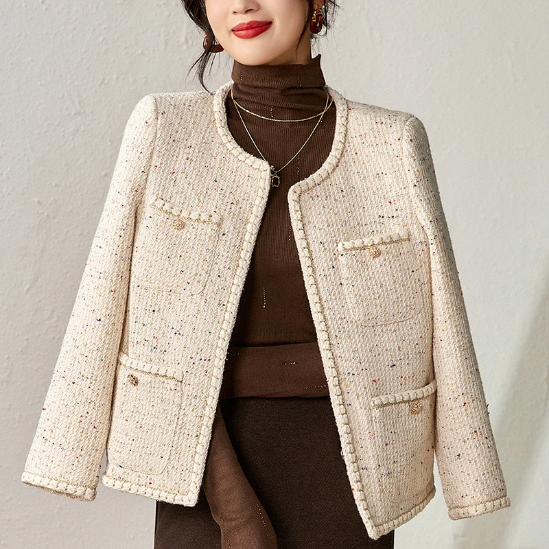 

Elegant Fashion Jackets For Women French Style Vintage Coats Long Sleeve Tweed Jacket Slim Office Lady Short Coat Autumn Winter