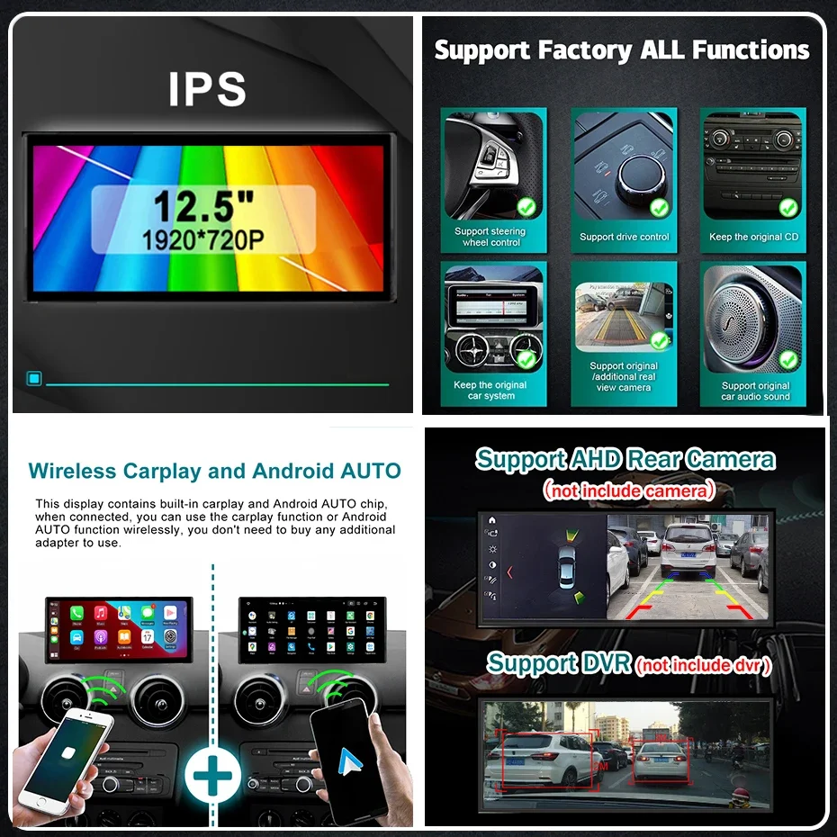 Radio de Coche con Pantalla de 12.5'' y Resolución de 1920*720P, Android 15, Carplay Inalámbrico, para Audi A4 B9 A5 2017-2020, Autoradio 2DIN, Estéreo, GPS, 4G LTE 4