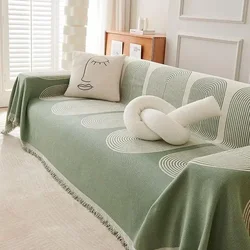 Deluxe Customizable Outdoor Picnic and Leisure Blanket with Tassels - White Linen - 180x180cm (Green)